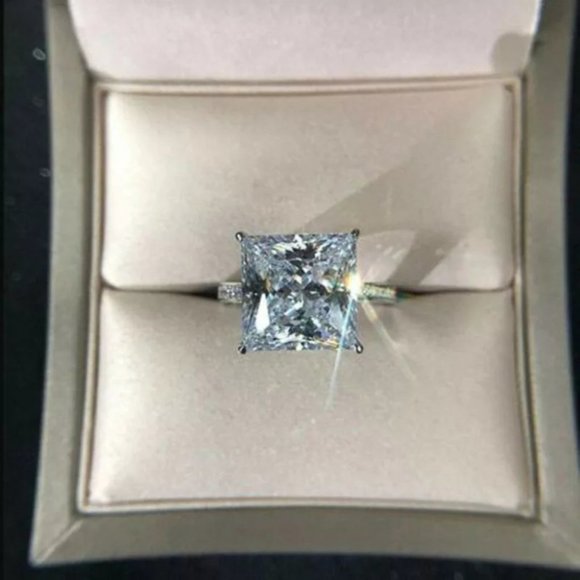 *NEW💎925 Sterling Silver Diamond Halo Square Ring - Picture 2 of 4